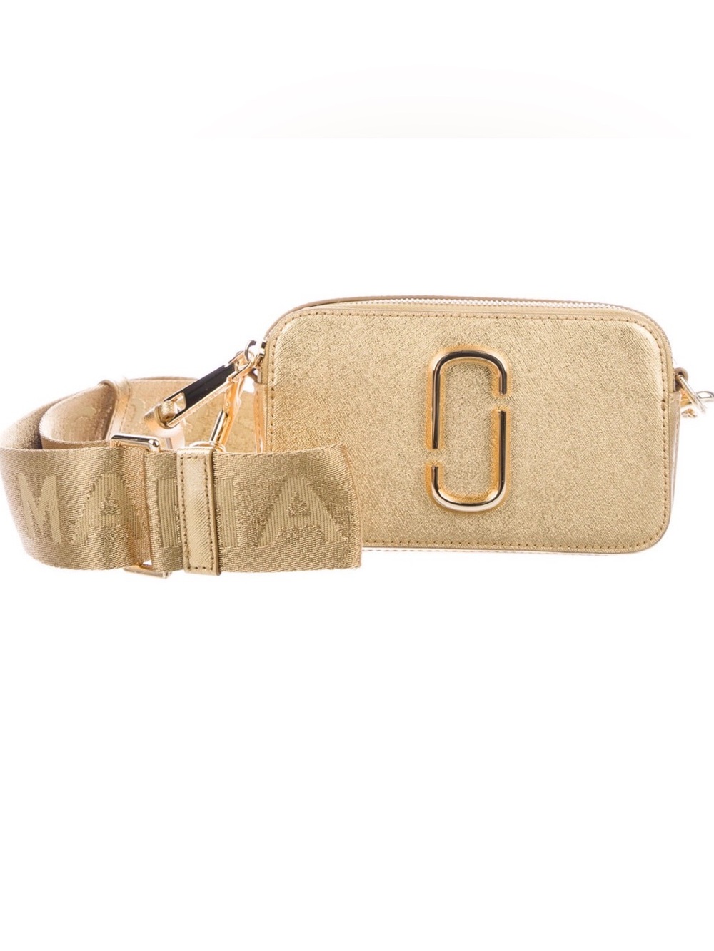 The Marc Jacobs Snapshot Camera Gold Leather Crossbody Bag with Adjustable Strap